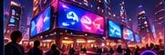 Illustrative vibrant city information screens