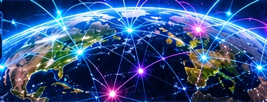 Illustrative illuminated Earth with network connections