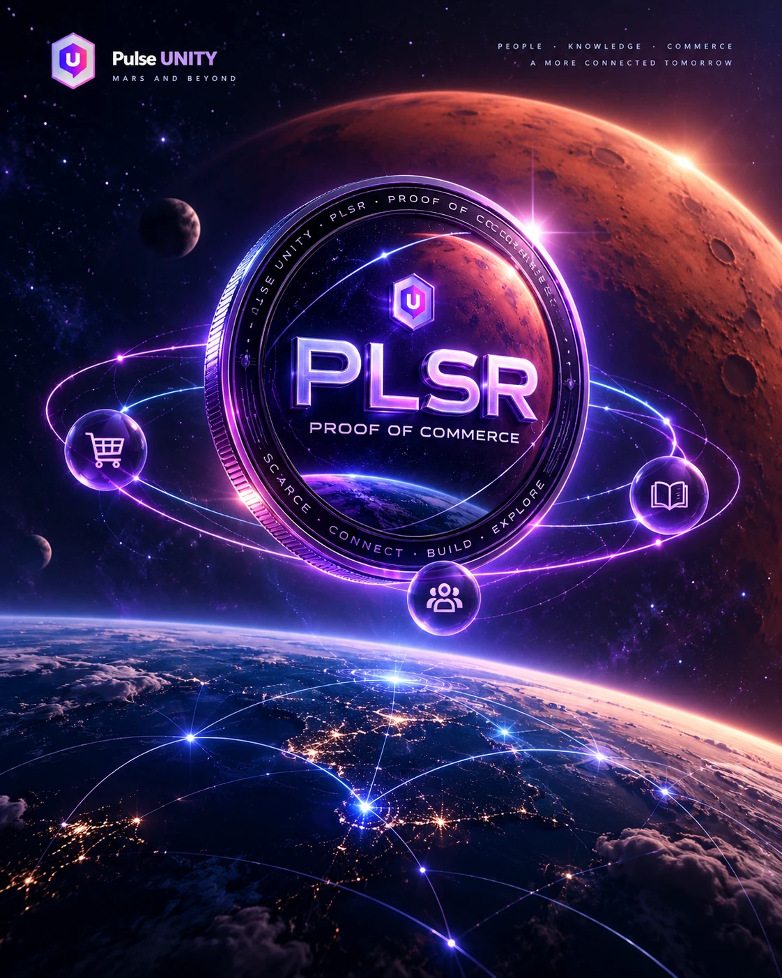 Original V3.8 PLSR Proof of Commerce concept artwork featuring PLSR symbol and a networked Earth